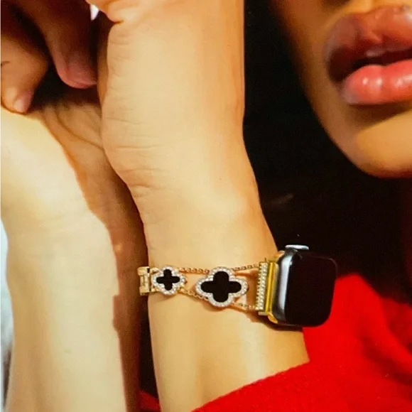 Gold and Black Clover Smartwatch Bracelet Watch Band - Picture 1 of 14